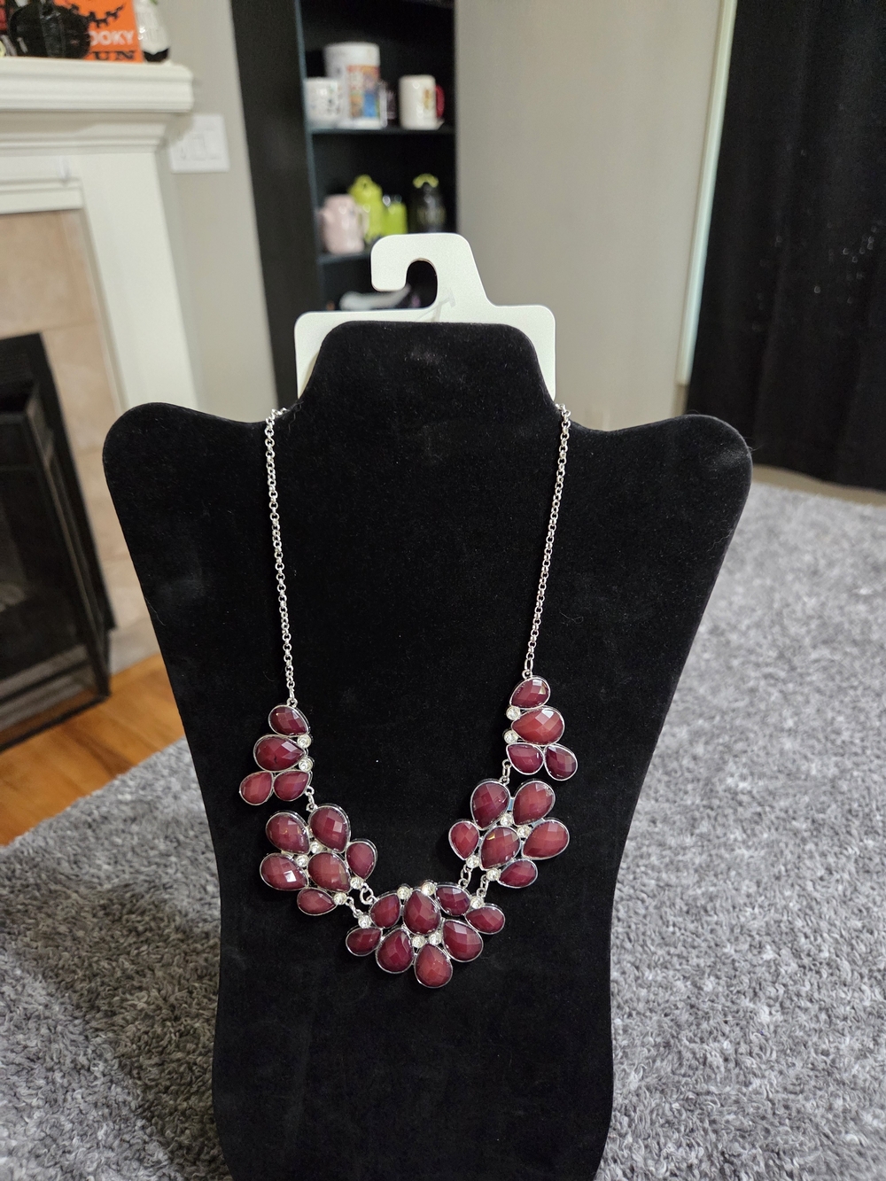 Kohl's Silver-Tone Necklace with Deep Red Teardrop Stones